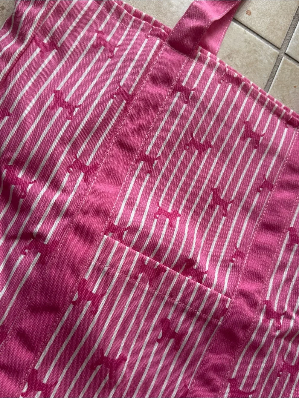 Y2K Pink White Stripe Dog Print Shoulder Bag